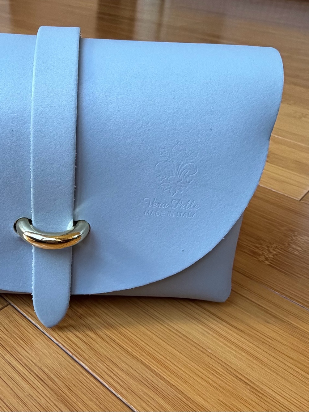 Pelle Light Blue Leatherette Saddle Clutch with Gold Hardware *From Italy* - Picture 7 of 8